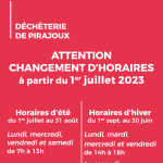 Document PDF joint concernant l'actualité : Attention, à compter du 1er juillet, les horaires d'ouverture de la déchetterie de Pirajoux changent!!!