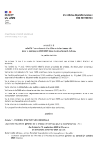 documentation PDF Arrêté préfectoral du 15/07/2020 réglementant la chasse 2020-2021